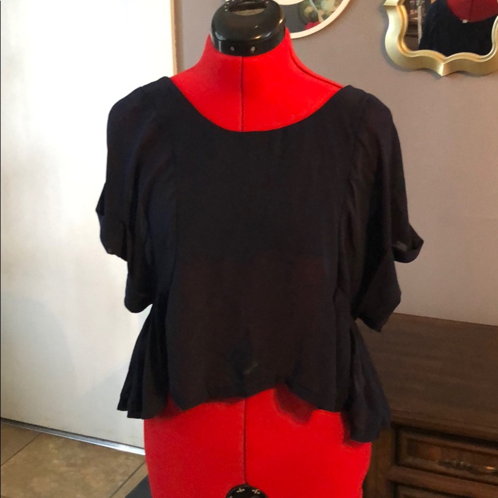 Navy blue butterfly sleeve blouse